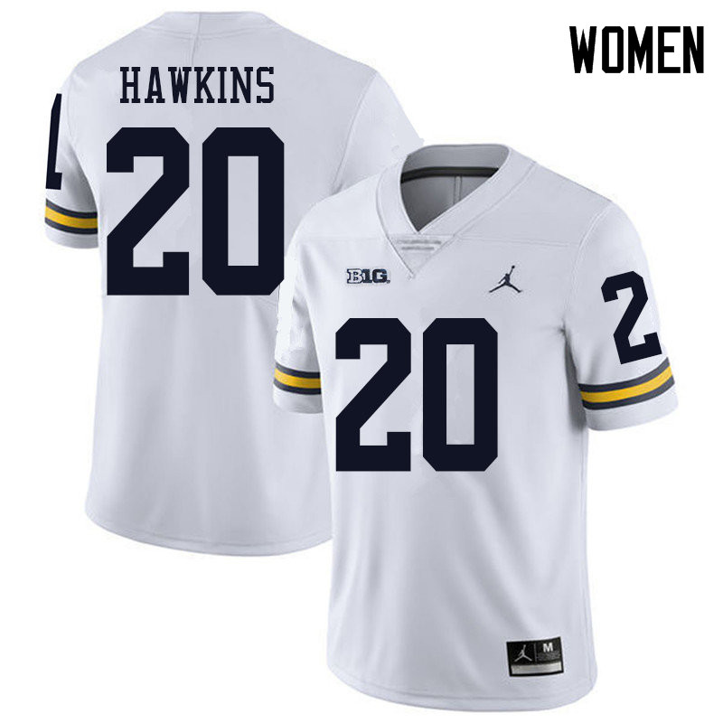 Jordan Brand Women #20 Brad Hawkins Michigan Wolverines College Football Jerseys Sale-White